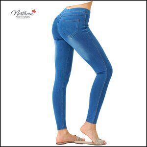 Stretch Pull-On Denim Jeggings with Pockets Elastic Waist